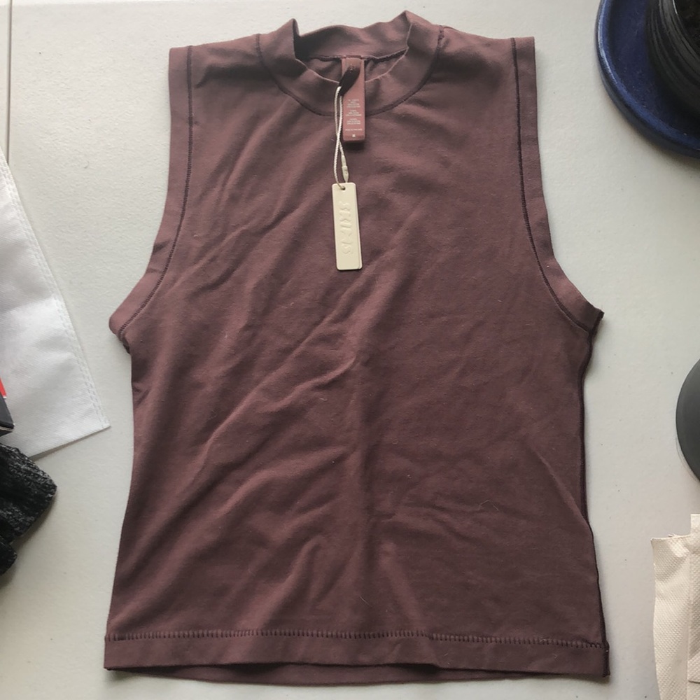 Skims cotton jersey garnet mock neck tank